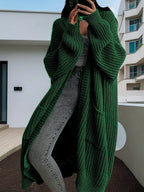 Women's Large Knit Cardigan with Open Sleeves and Cozy Fit