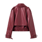 Women's Cropped Faux Leather Jacket with Asymmetric Collar