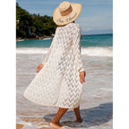 Elegant Boho-Style Crochet Beach Kimono with Deep V-Neck