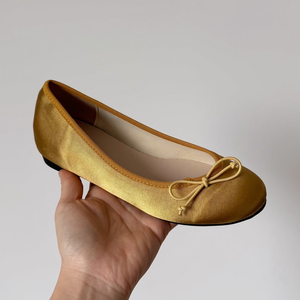Women's Ballet Flats with Bow Accent and Satin Finish