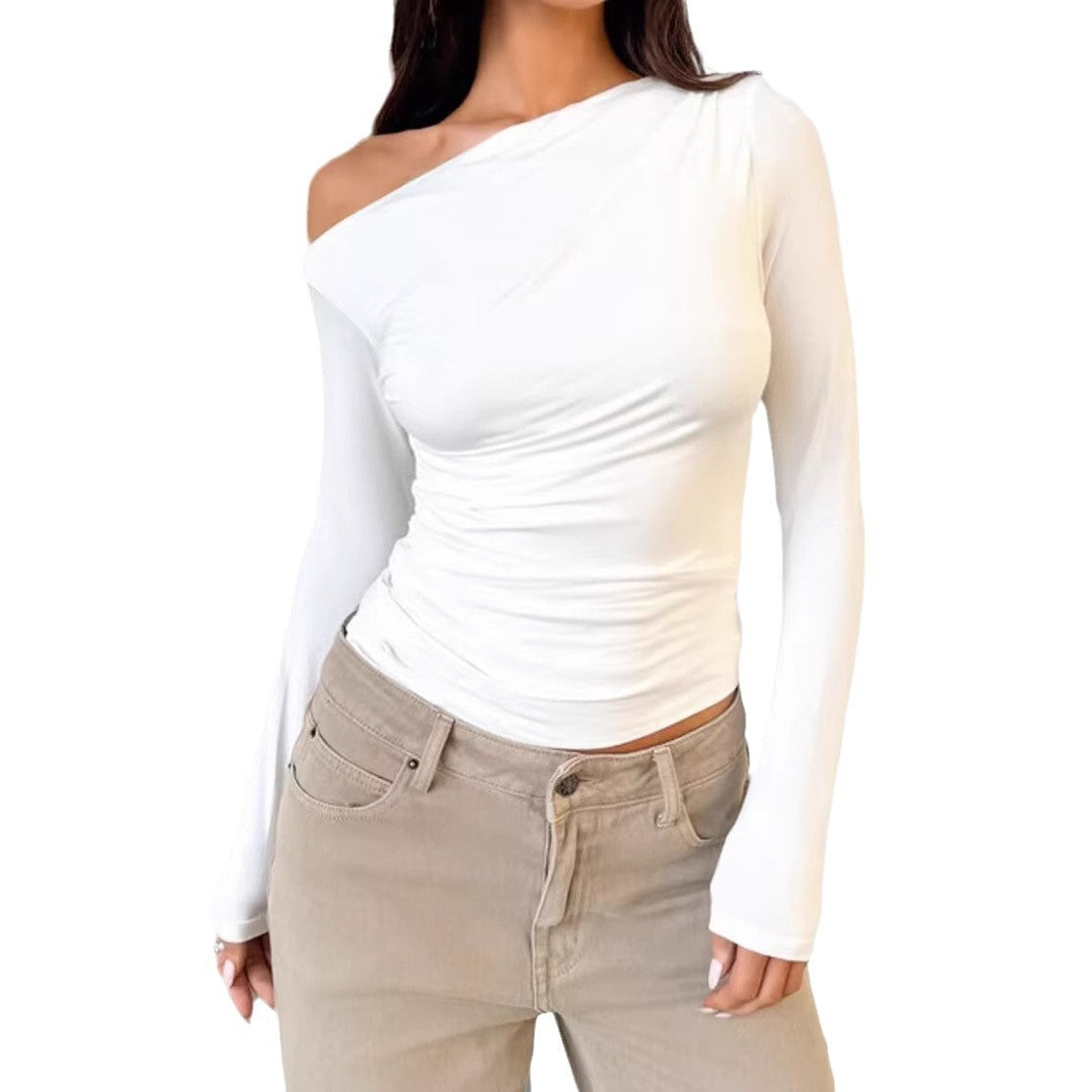 Women's Asymmetrical Long-Sleeve Shirt with Elegant Cut and Figure-Flattering Design