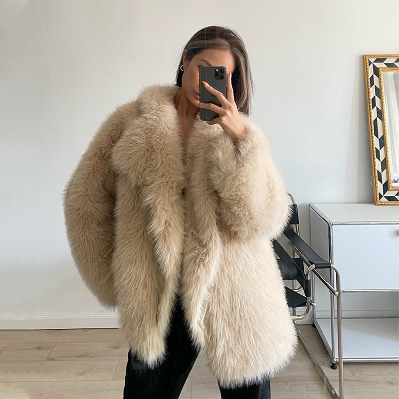 Elegant Faux Fur Jacket with Large Collar
