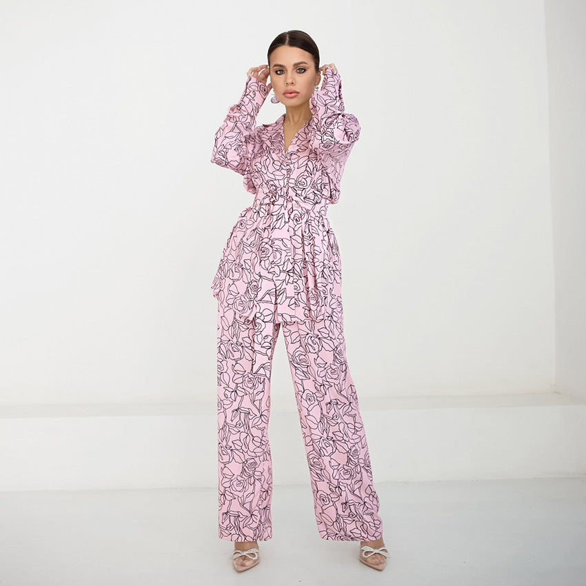Women's Fashionable Blazer Set with Floral Accents