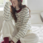 Women's Cozy Knit Cardigan with Youthful Striped Pattern and Practical Button Closure