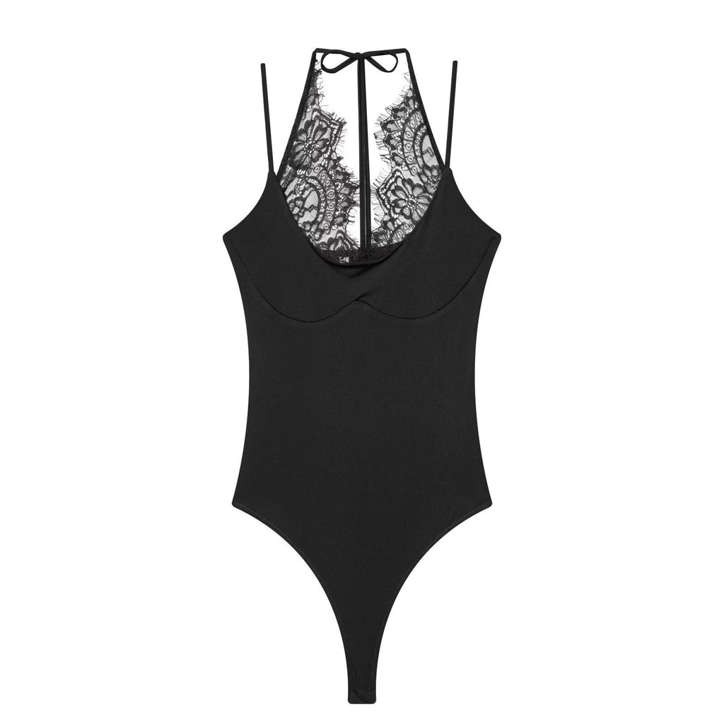 Women's Bodysuit with Delicate Lace Insert and Adjustable Straps