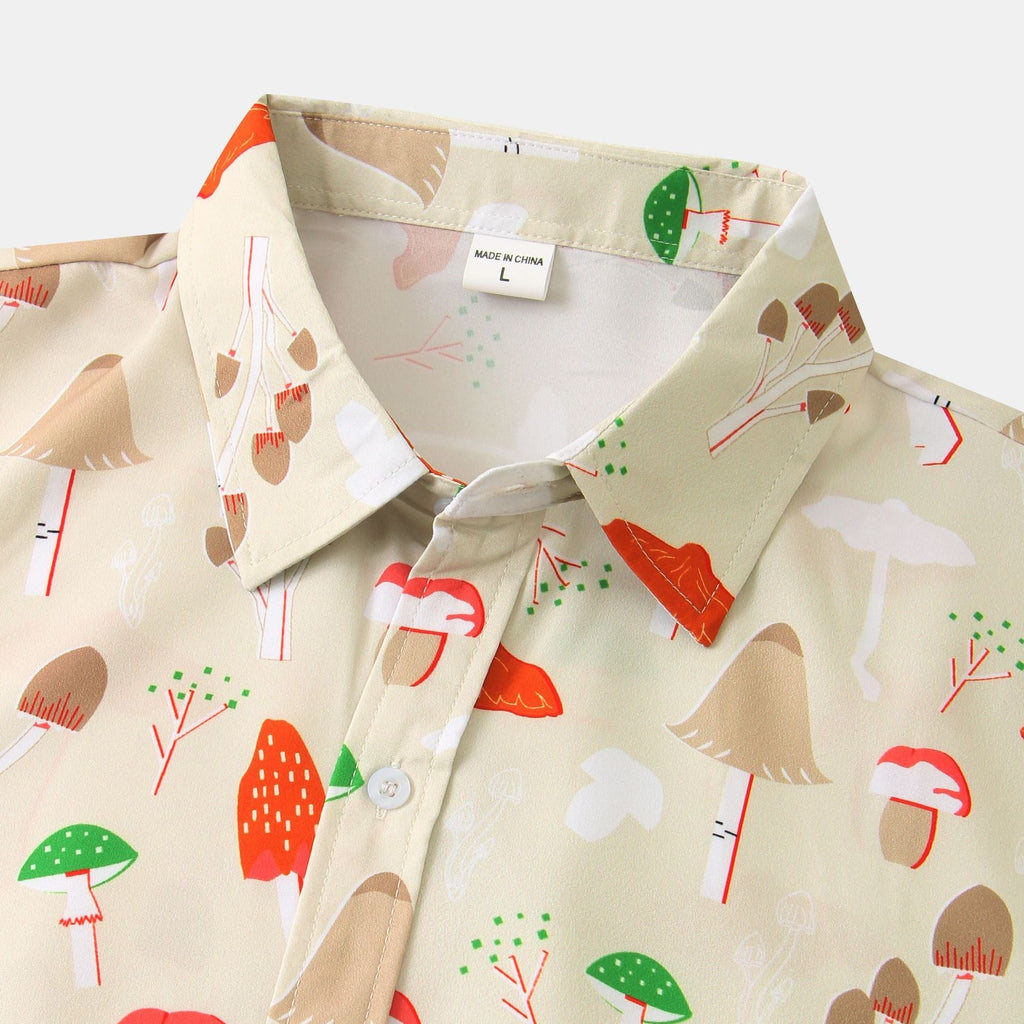 Women's Short-Sleeve Shirt with Mushroom Print and Loose Fit