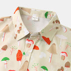 Women's Short-Sleeve Shirt with Mushroom Print and Loose Fit