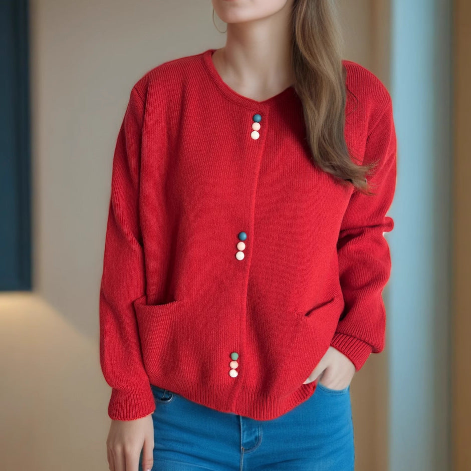 Women's Cardigan with Decorative Buttons and Pockets