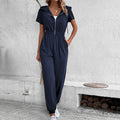 Women's Hooded Jumpsuit with Practical Zipper and Elastic Waist