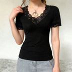 Women's Elegant Lace V-Neck Short-Sleeve T-Shirt