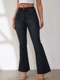 Women's Flared Jeans with High Waist and Side Pockets
