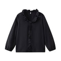 Women's Blouse with Ruffle Details and Stand-up Collar