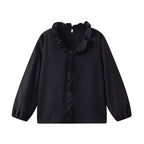 Women's Blouse with Ruffle Details and Stand-up Collar