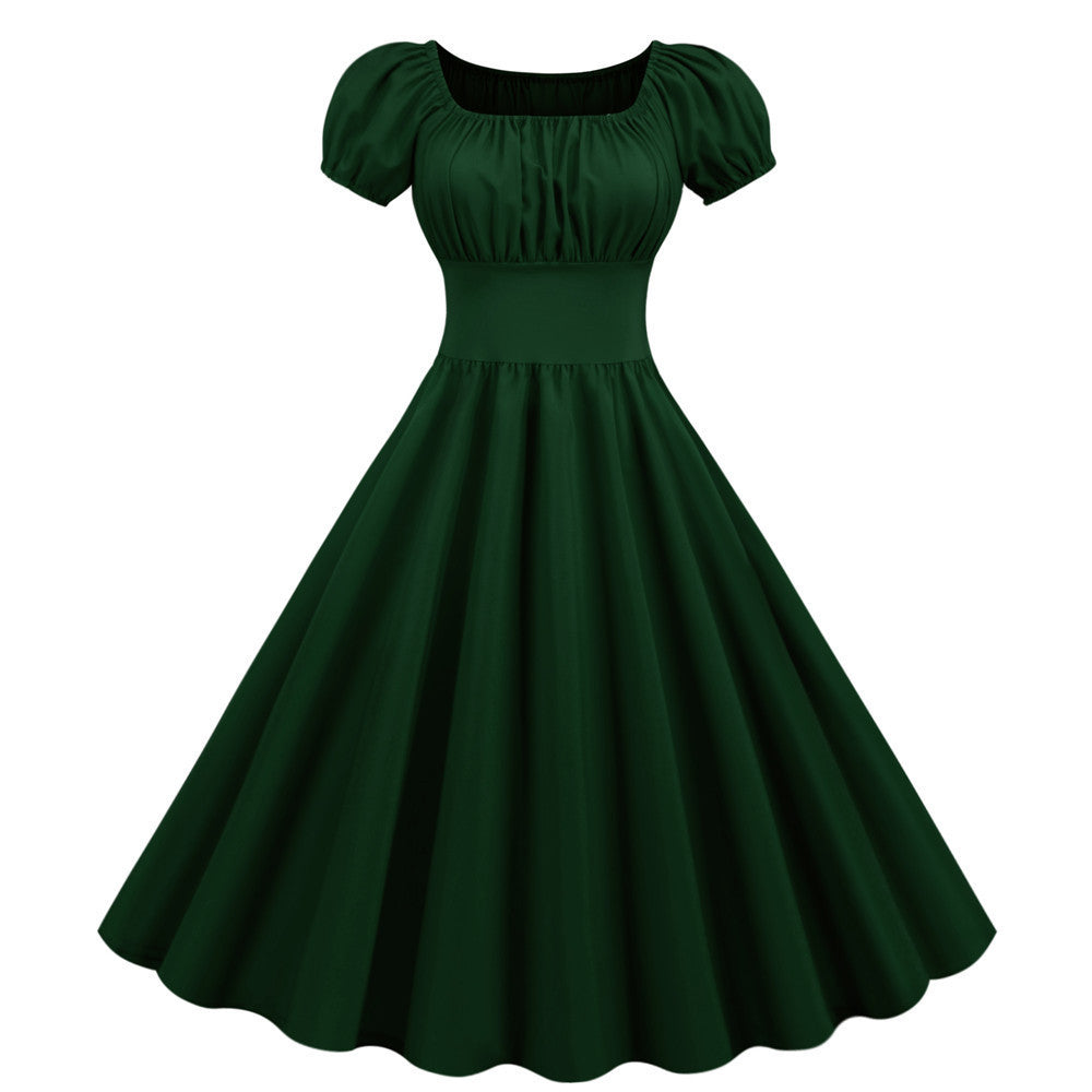 Women's A-Line Dress with Puff Sleeves and Tailoring