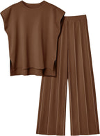 Elegant Women's Short-Sleeve Top and Pleated Trousers Set