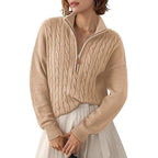 Women's Chunky Knit Sweater with Mock Neck and Half-Zip