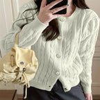 Women's Chunky Knit Cardigan with Button Closure and Cable Knit Pattern