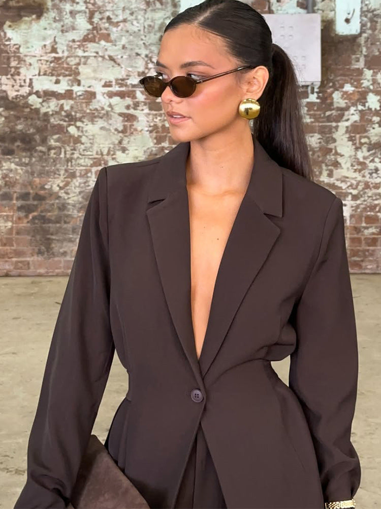 Women's Blazer with Deep V-Neck and Elegant Silhouette