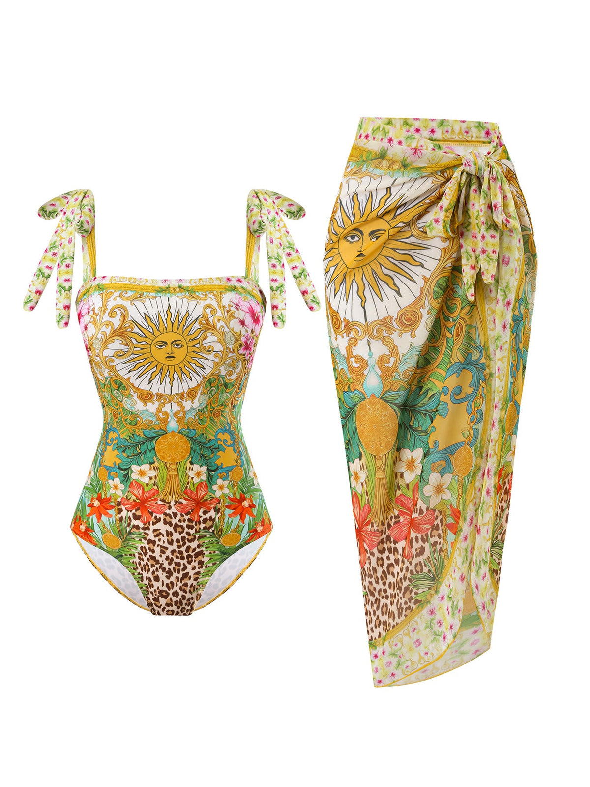 Women's Floral Swimsuit with Sheer Wrap Skirt