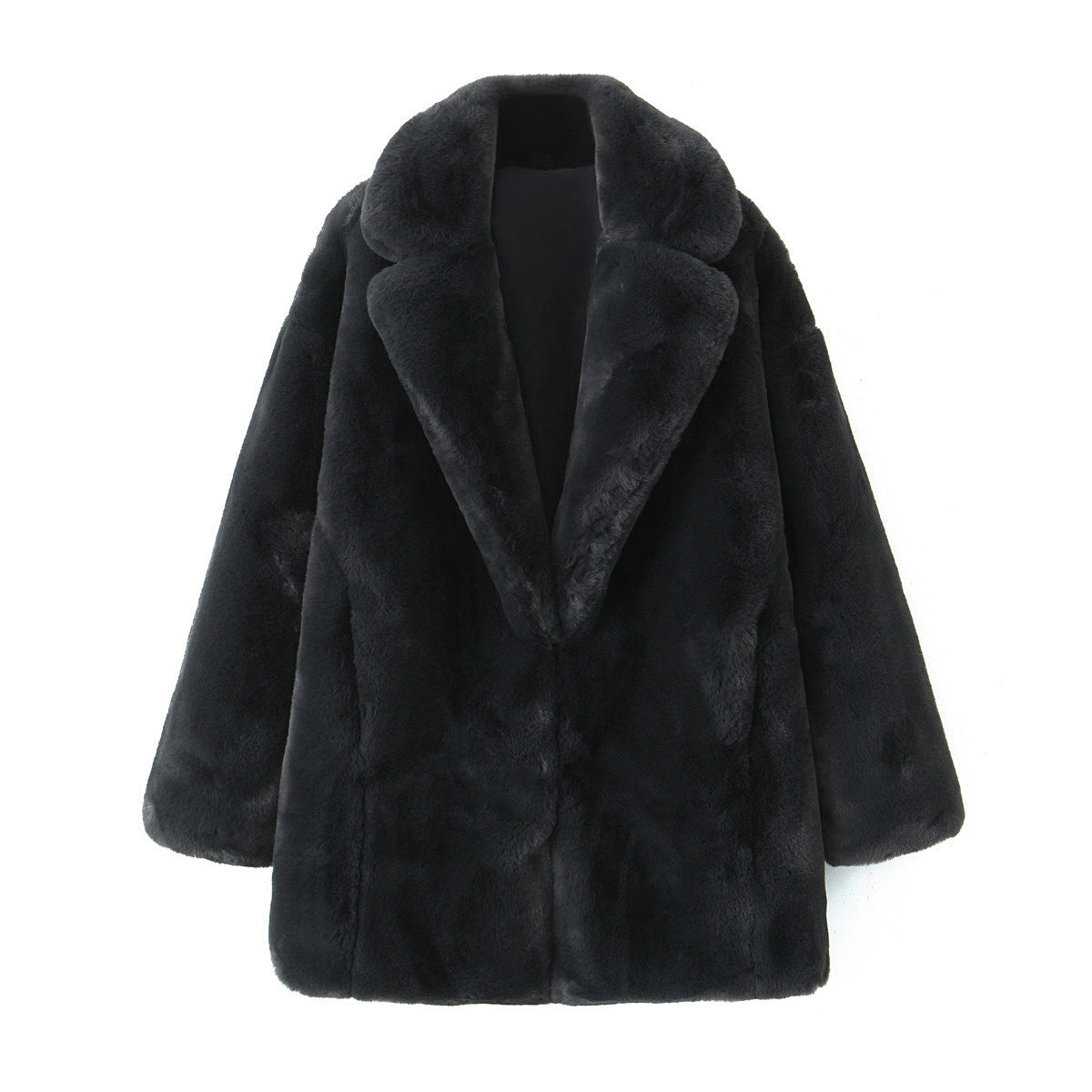 Women's Fluffy Oversized Faux Fur Coat with Deep Lapel