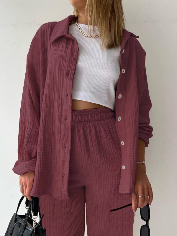 Women's Casual Two-Piece Set in Textured Lightweight Fabric