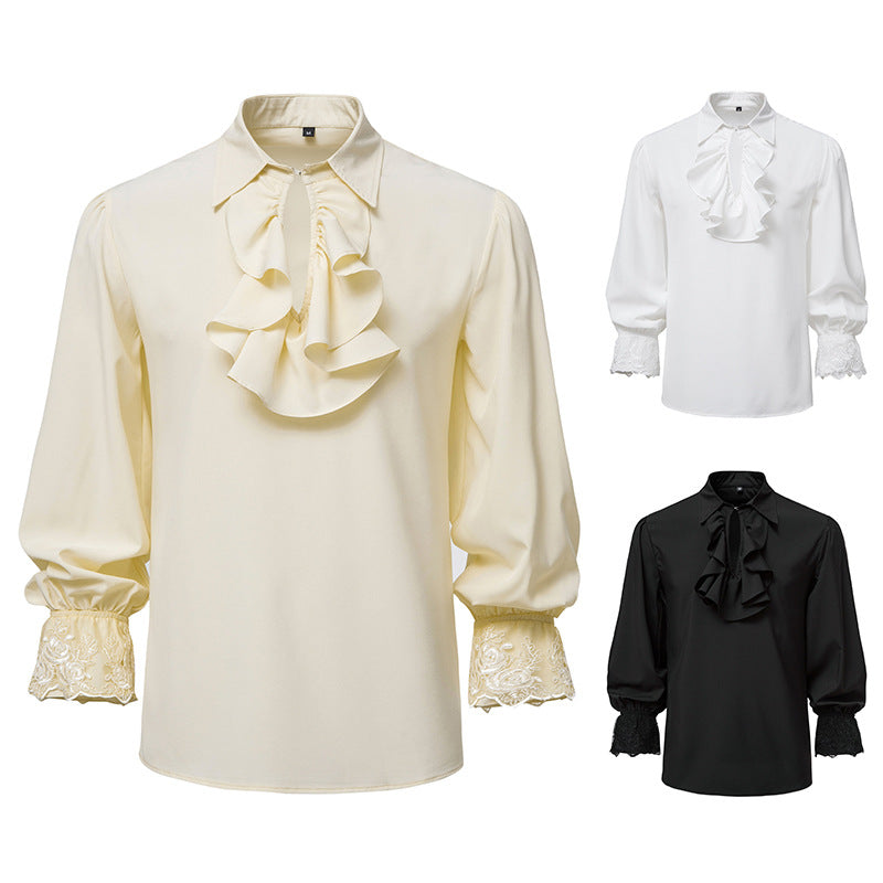 Women's Blouse with Ruffle Details and Lace Trim