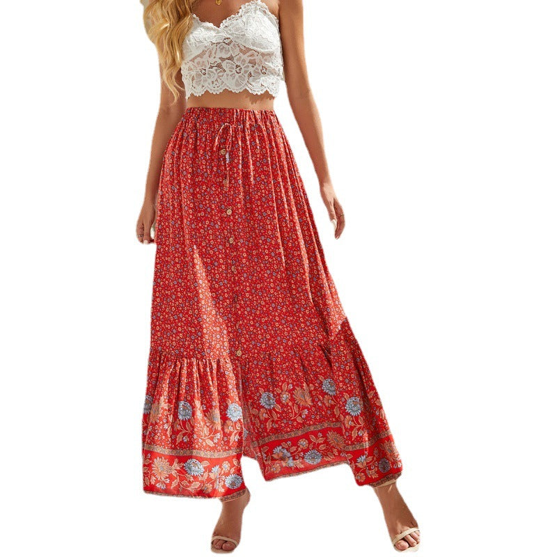 Women's Maxi Skirt with Handmade Pattern and Elastic Waistband