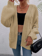 Women's Chunky Knit Cardigan with Open Pockets and Oversized Fit