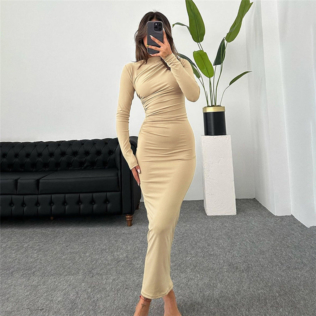Women's Elegant Fitted Maxi Dress with Draped Detail