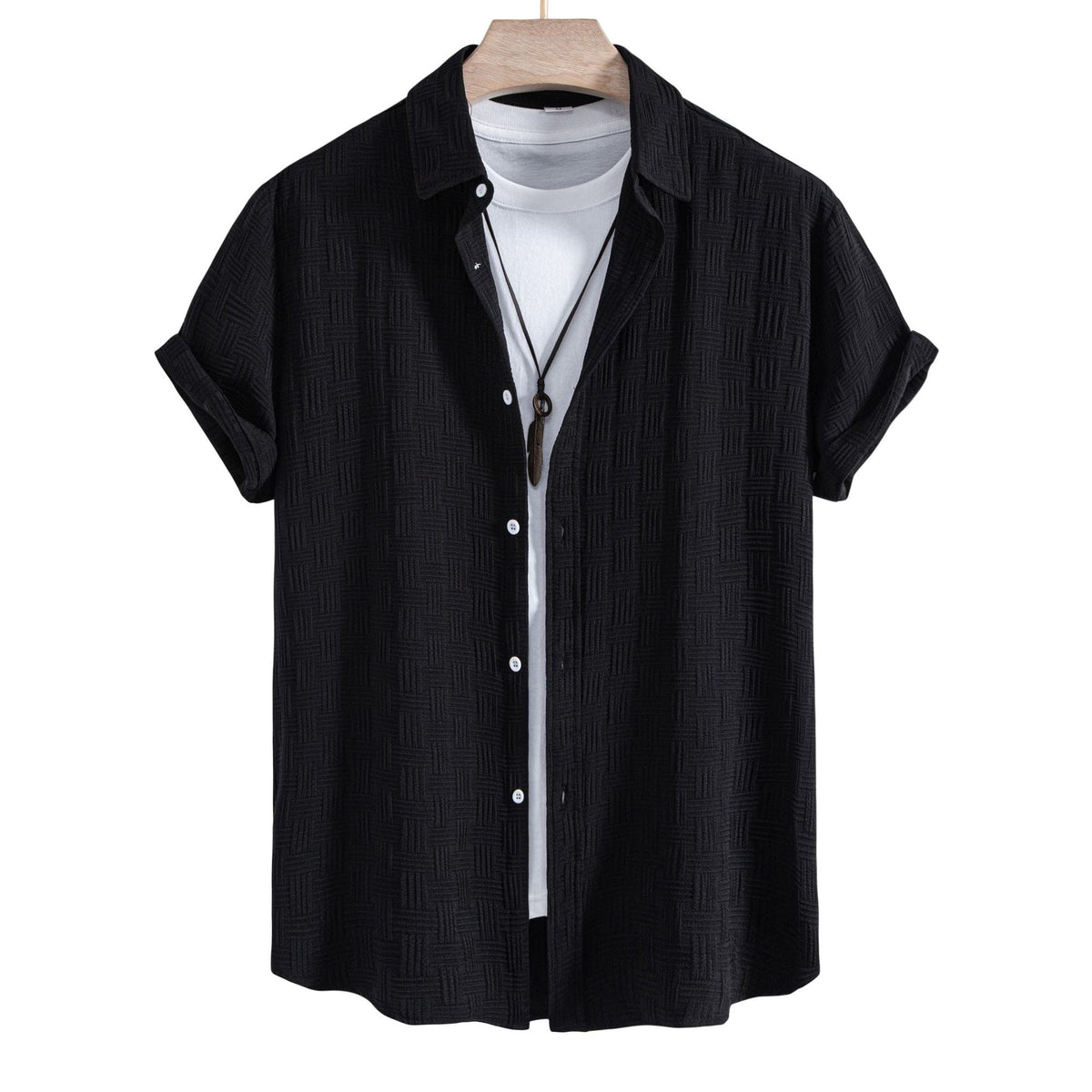 Women's Short Sleeve Shirt with Textured Pattern