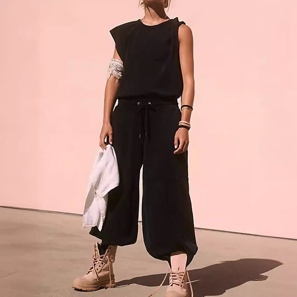 Women's Casual Sweat Set with Wide Silhouette and Elastic Waistband