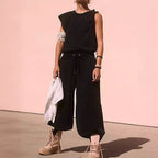 Women's Casual Sweat Set with Wide Silhouette and Elastic Waistband