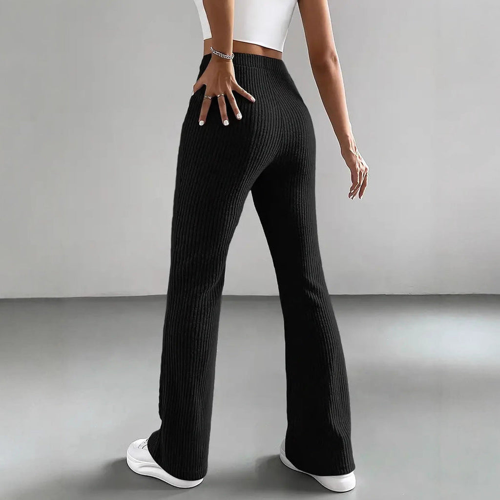 Elegant and Comfortable High-Waisted Ribbed Trousers