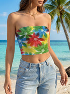 Women's Bandeau Top with Creative Flower and Leaf Motifs