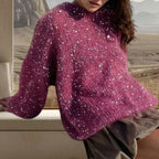 Women's Glitter Knit Sweater with Wide Cut