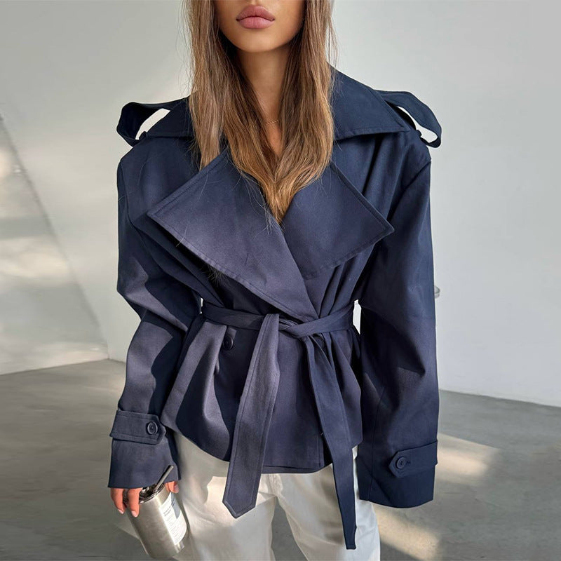 Women's Elegant Trench Coat with Waist Belt and Wide Cut