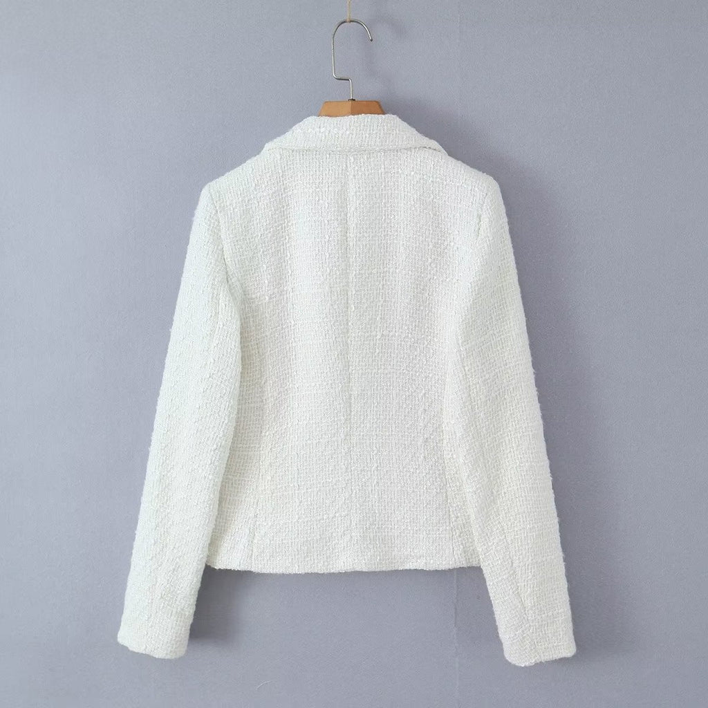 Elegant Double-Breasted Blazer with Textured Fabric