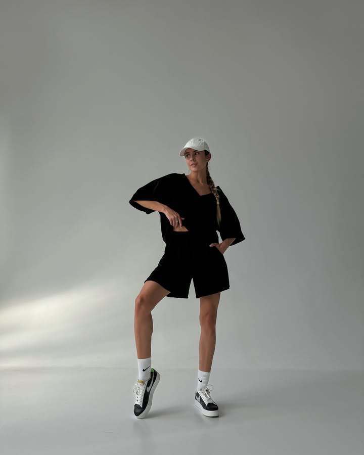 Women's Casual Lounge Set with Oversized Top and Shorts