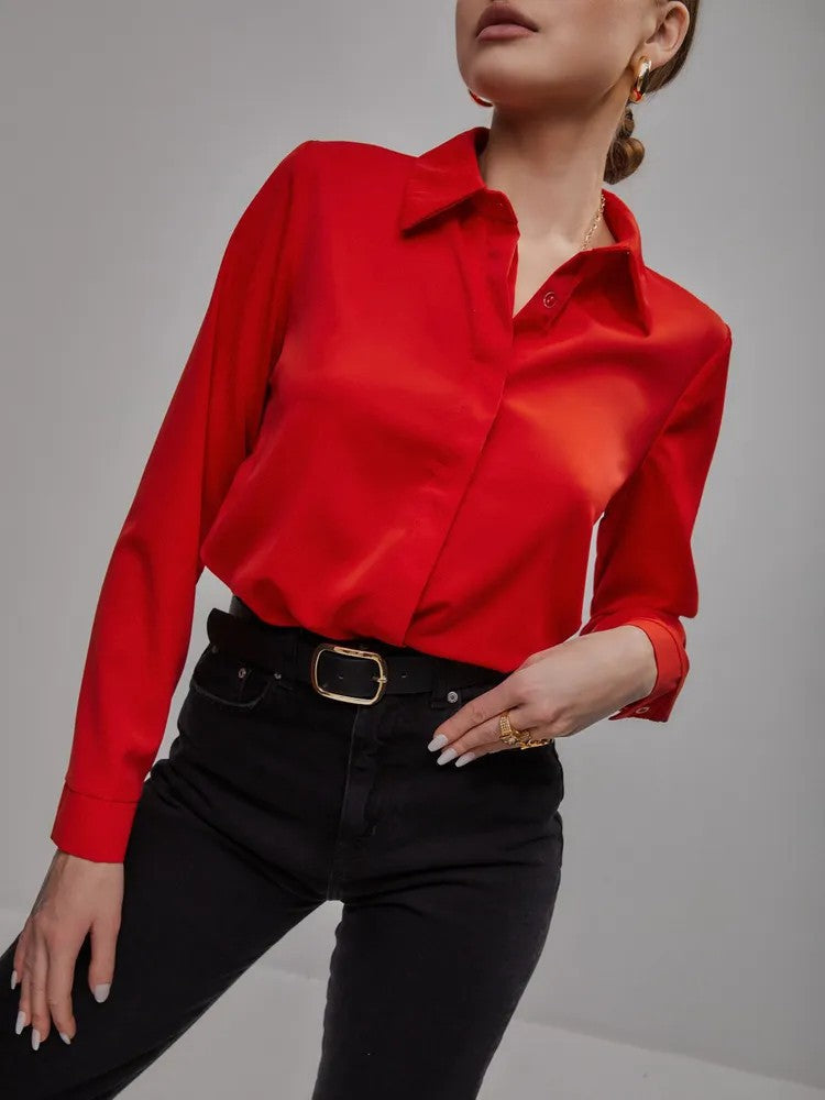 Elegant Women's Shirt Blouse with Luxurious Sheen