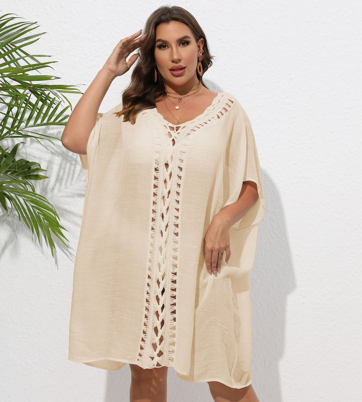 Women's Airy Beach Kimono with Decorative Crochet Lace