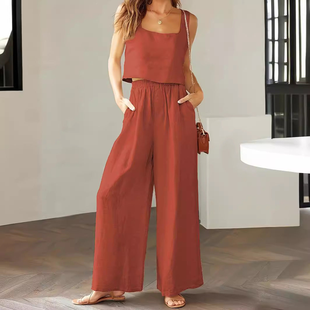 Women's Casual Wide-Leg Jumpsuit with Pockets