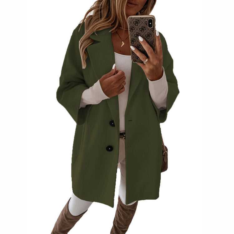 Women's Elegant Oversized Jacket with Double-Breasted Button Placket