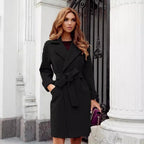 Women's Elegant Trench Coat with Waist Belt and Practical Pockets