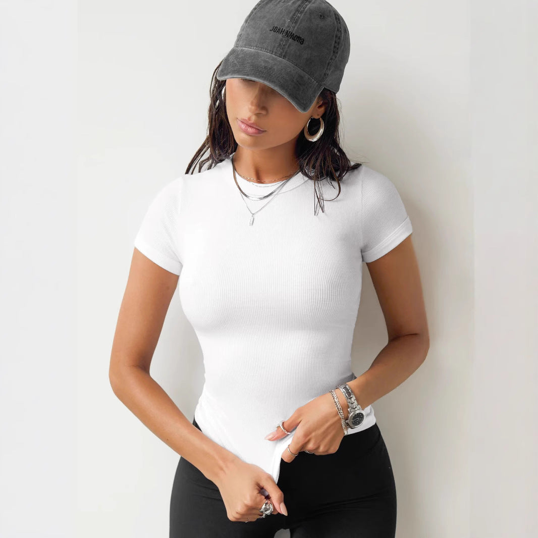 Women's Fitted Short-Sleeve Shirt with Textured Design