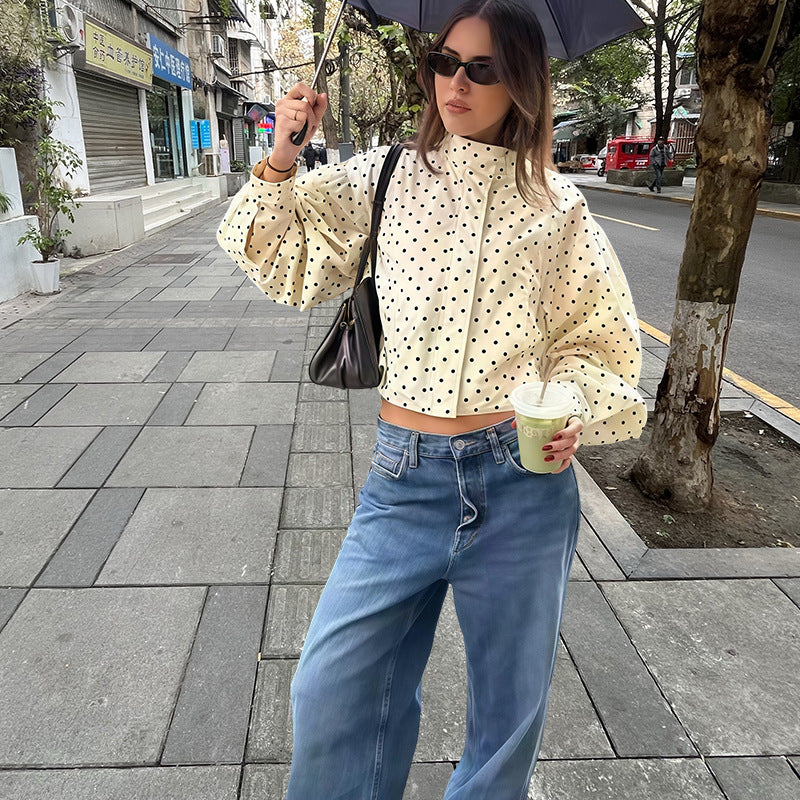 Women's Fitted Blouse with Polka Dot Pattern