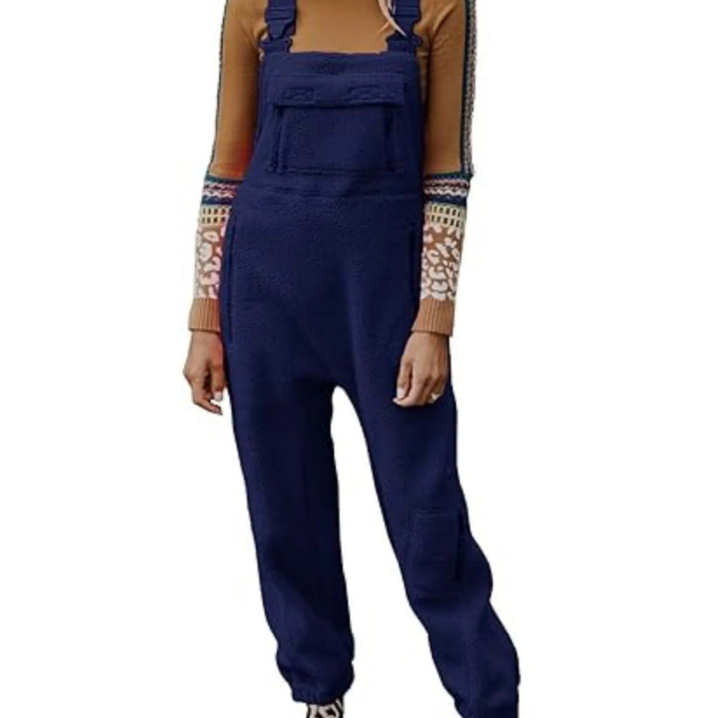 Women's Fluffy Overall with Adjustable Straps and Pockets