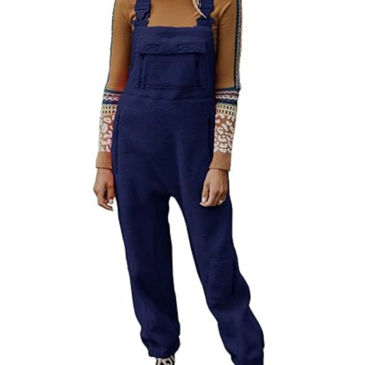Women's Fluffy Overall with Adjustable Straps and Pockets