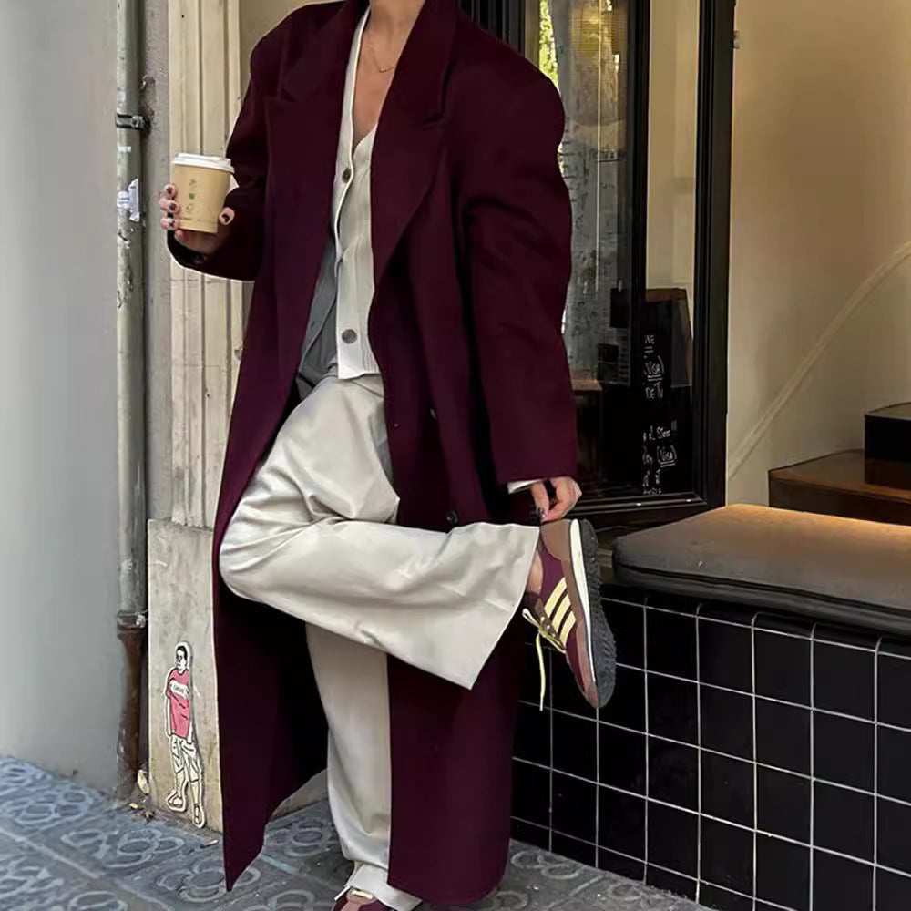 Women's Elegant Double-Breasted Wool Coat