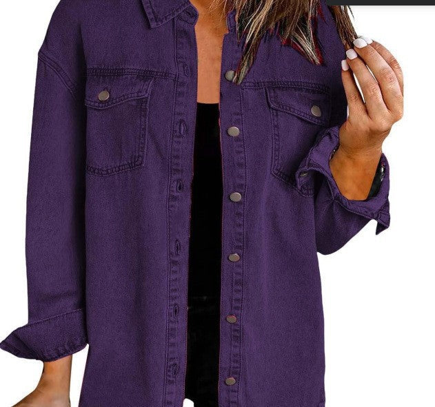Women's Denim Overshirt with Frayed Hem