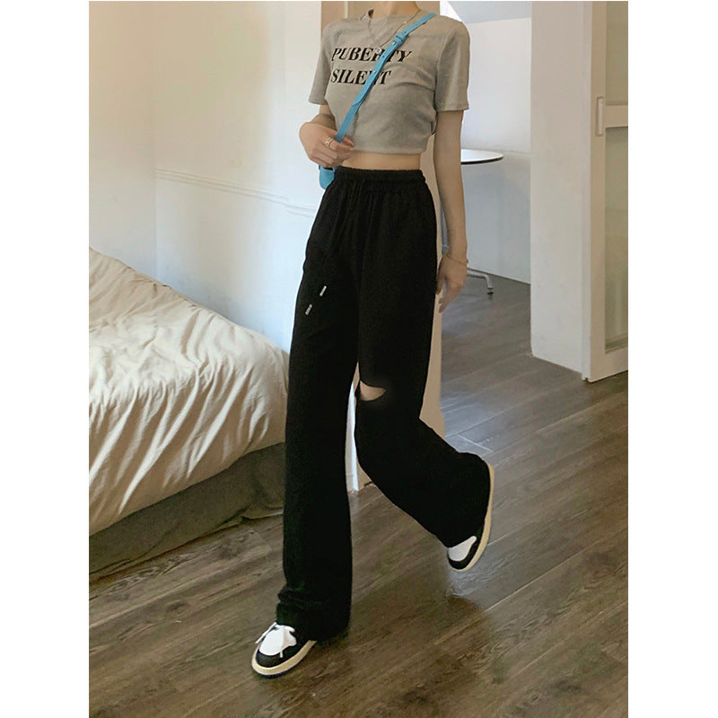 Women's Comfortable Casual Pants with Fashionable Cut-Out Details